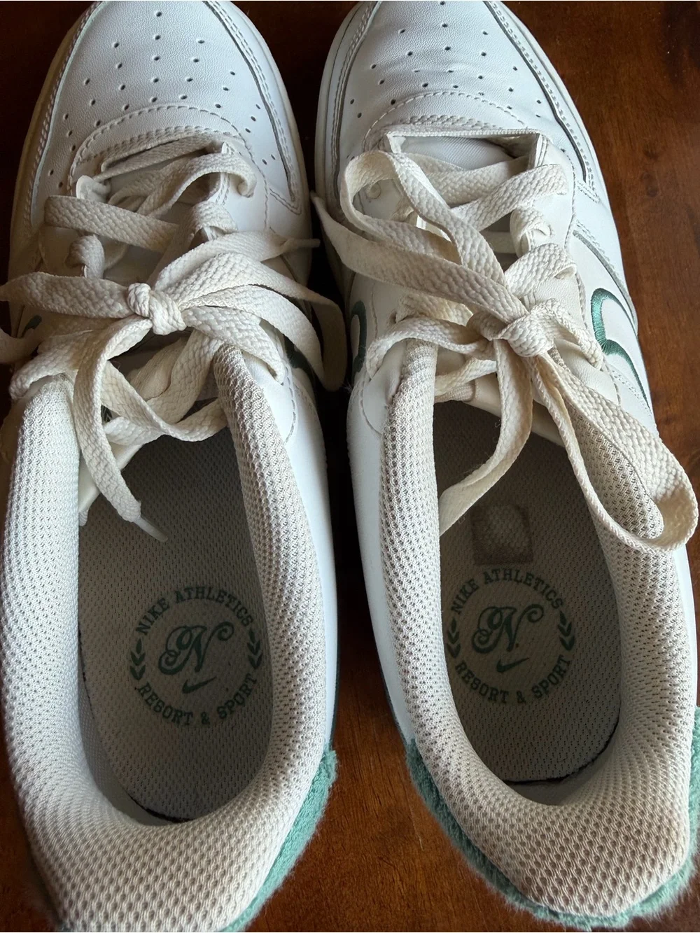 Nike White Air Force 1s with Teal Swoosh - Kids 7Y